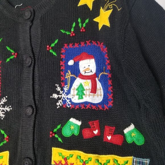 One Resource Womens Ugly Christmas Tree Sweater Cardigan Snowman Large - Picture 5 of 9